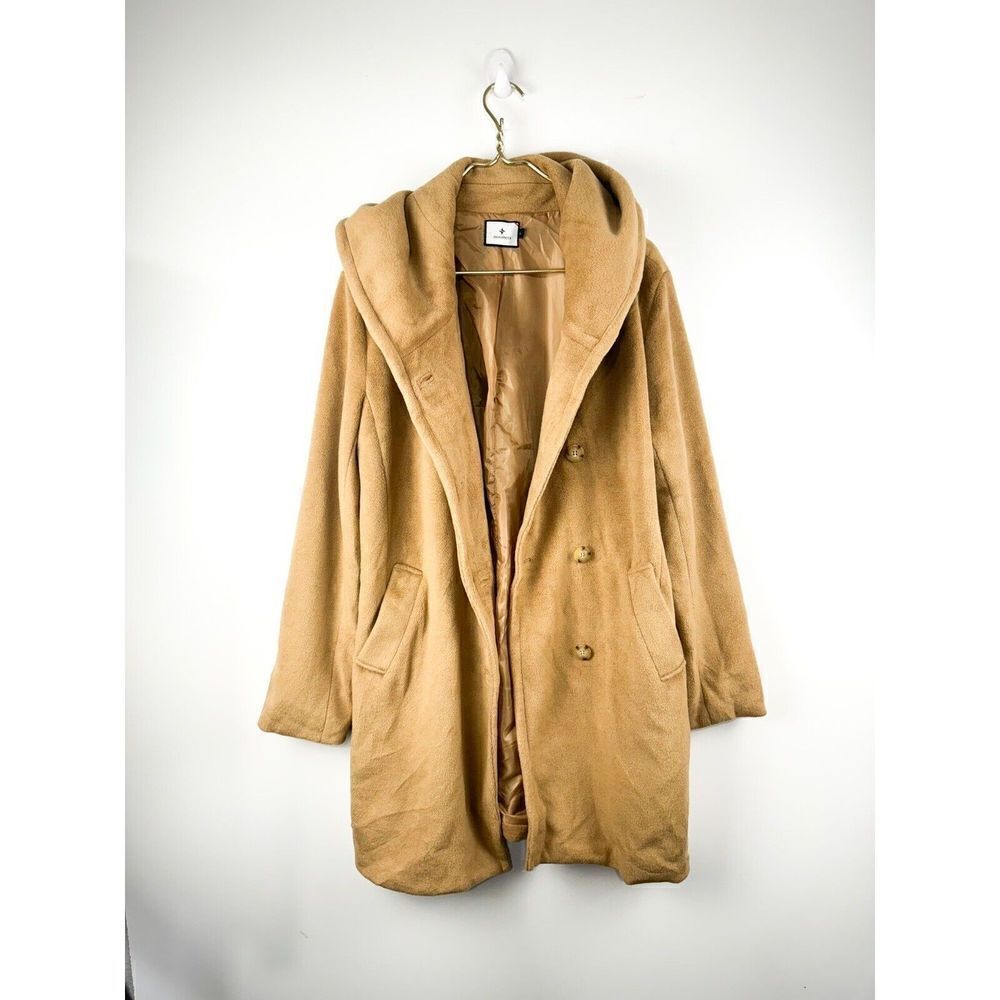 Tuckernuck Women's Fraser Coat  Camel-Tan sz Large Button Front Cocoon Hood